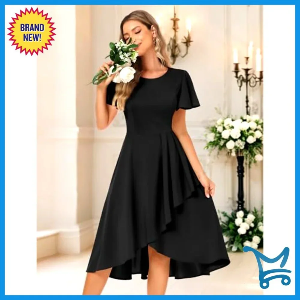 Tea Length A-Line Formal Dress Elegant Wedding Guest Cocktail Party Wear - Picture 3 of 7